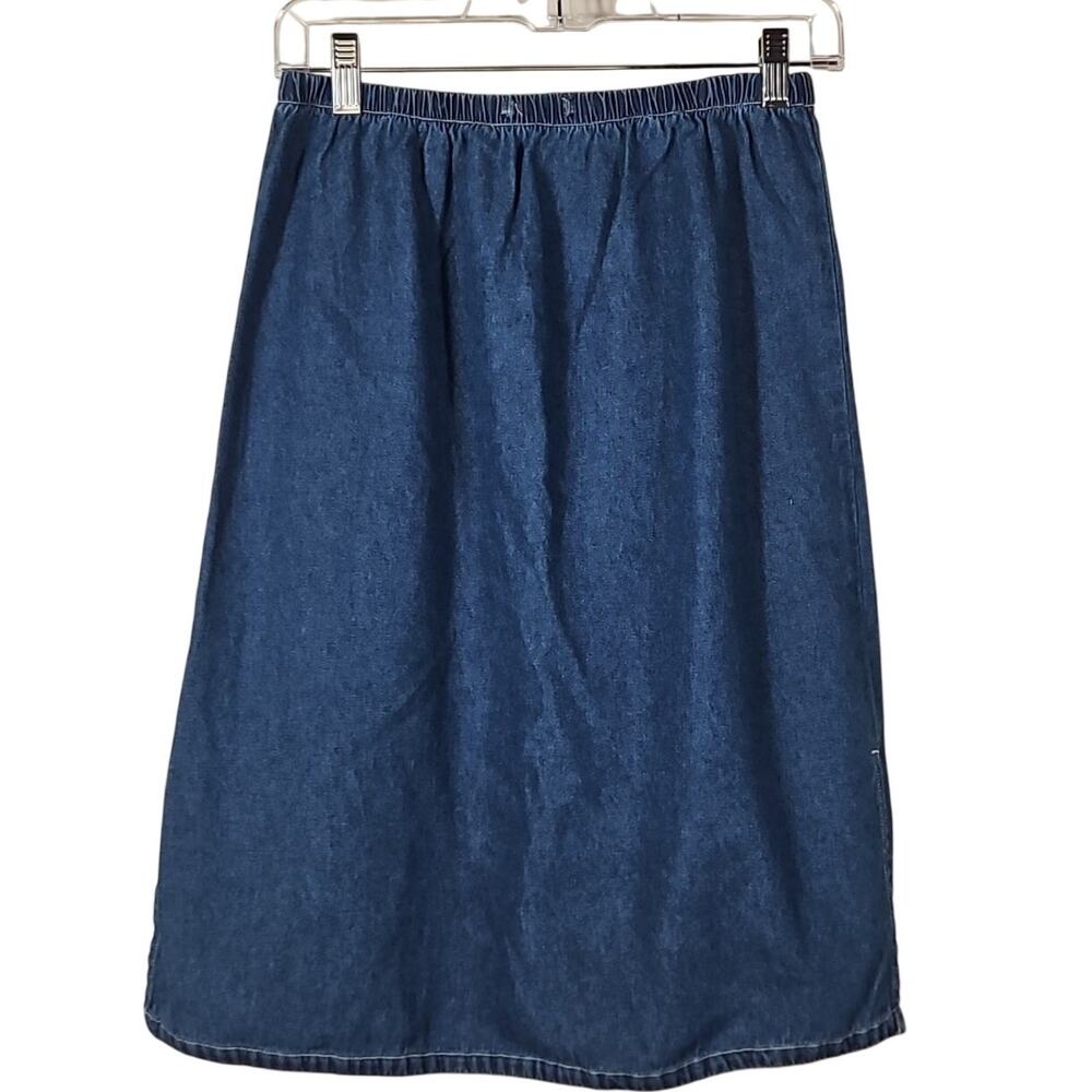 Coastal Cowgirl Med Wash Denim Midi Skirt S Crochet Trim Cottagecore Prairie Y2k